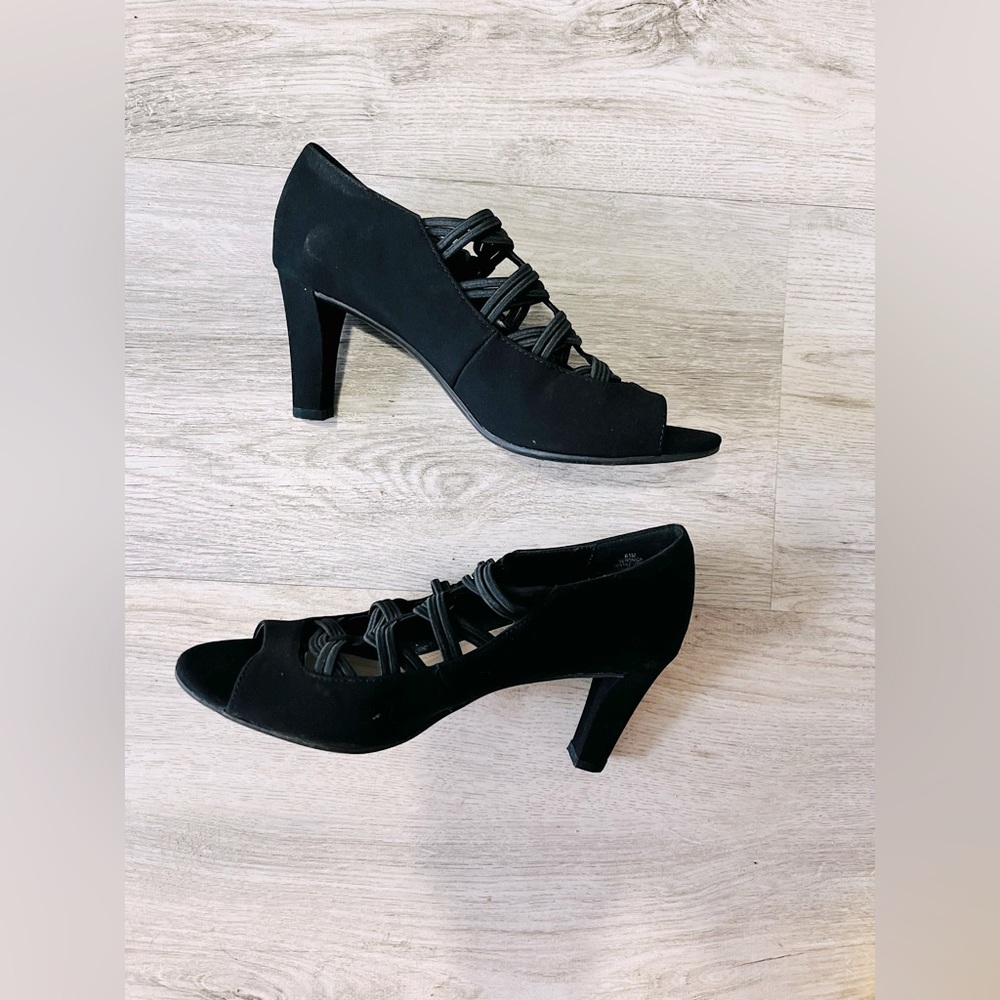 Black CP Open Toe- Lace Heel Dress Shoes